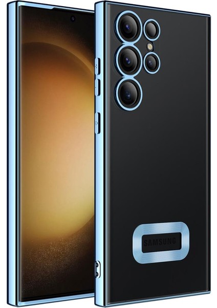 Samsung Galaxy S23 Ultra Kılıf Kamera Korumalı Logo Gösteren Şeffaf Kapak