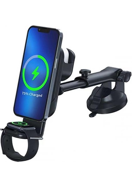 Polham 3in1 15W Magsafe Apple iPhone 12,13,14 Serisi, Airpods ve Apple Watch Kablosuz Şarjlı Telefon Tutucu