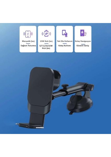 Polham 3in1 15W Magsafe Apple iPhone 12,13,14 Serisi, Airpods ve Apple Watch Kablosuz Şarjlı Telefon Tutucu