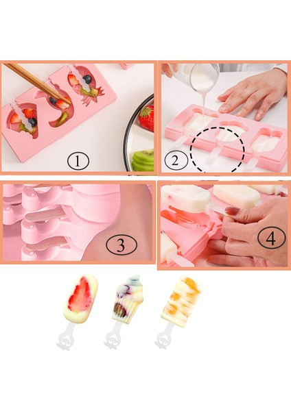 Silikon Dondurma Kalıbı 3'lü ve 15 Adet Dondurma Çubuğu modelleri