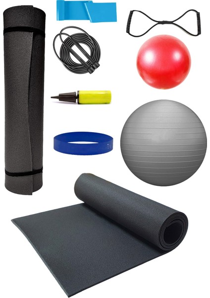 Egzersiz Minderi 65 cm ve 20 cm Pilates Topu Pilates Lastiği Ip Direnç Lastiği ve Pompa Seti