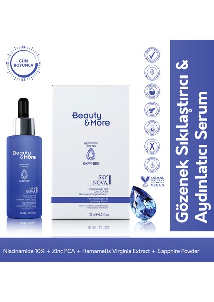 Safir Sky Nova & Aydınlatıcı Serum 30 ml Niacinamide 10% + Zinc PCA + Hamamelis Virginia Extract + Safir Powder