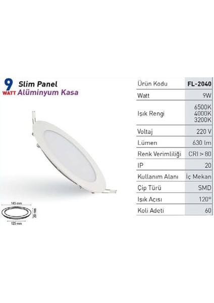 9W Yuvarlak LED Panel Gün Işığı 3200K