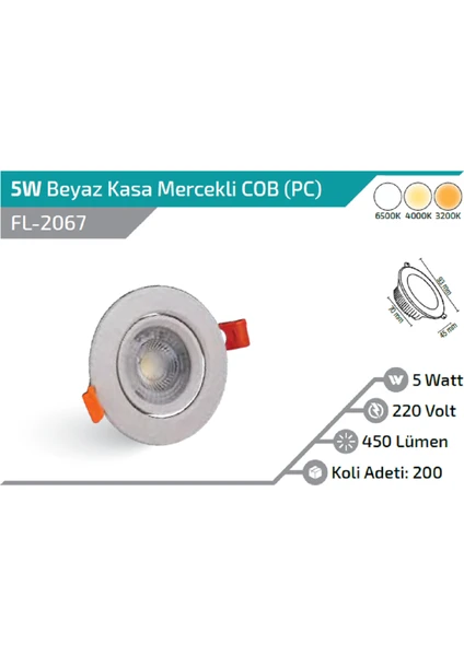 5W Downlight Armatür Beyaz Mercekli Cop Pc Kasa Günışığı 3200K