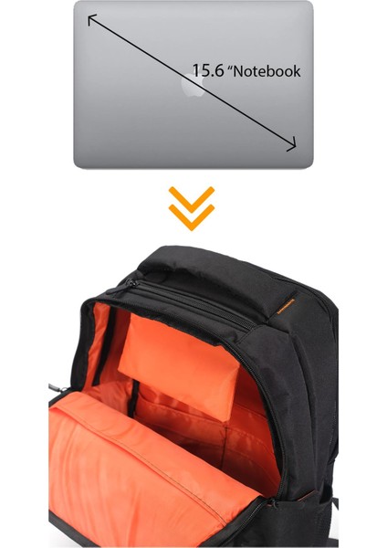 15.6" Notebook Bilgisayar Laptop Sırt Çantası - Su Geçirmez Kumaş ve Fermuarlı