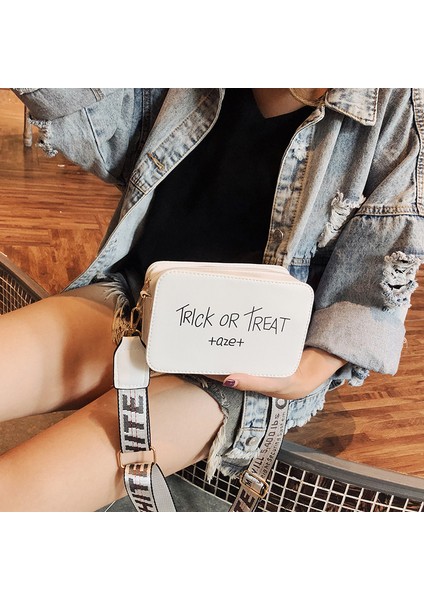 Kadınlar Kare Çanta Kadın Omuz Çantası Geniş Bant Tek Omuz Messenger Çantası Moda Mektubu Mini Küçük Kare Çanta (Yurt Dışından)