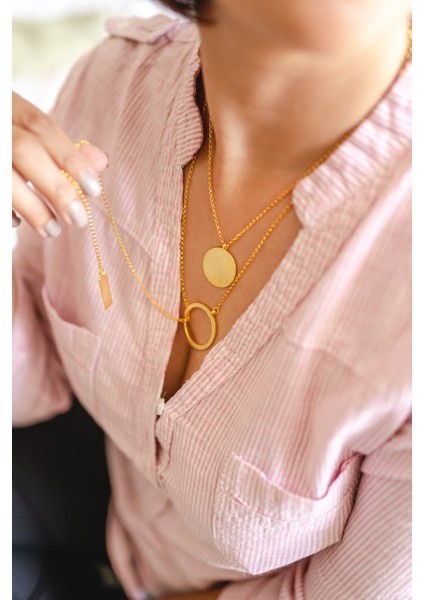 D-Circle Ikili Kolye Gold