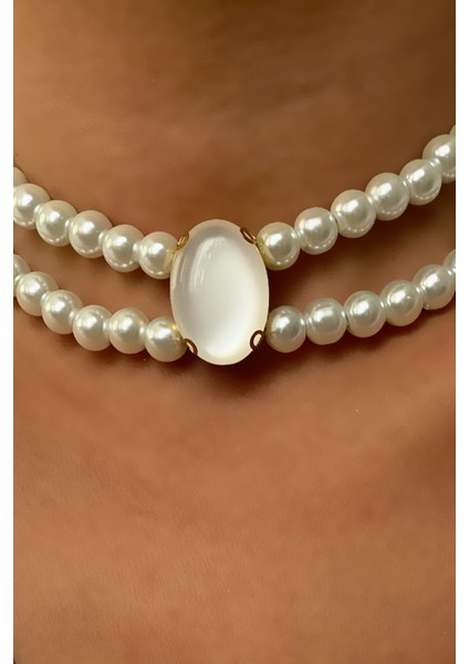 Çift Sıralı Cam İnci Choker