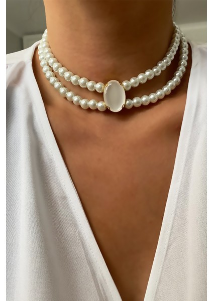 Çift Sıralı Cam İnci Choker