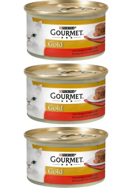 3 Adet Gourmet Gold Savoury Cake Sığır Etli & Domatesli Yaş Kedi Maması 85 gr