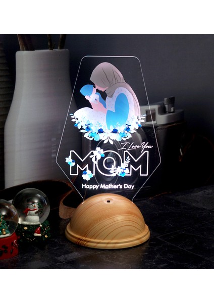 Happy Mother's Day Hediyesi, Kişiye Özel Tesettürlü Anneye Hediye LED Lamba, Anne Adayına Özel Tasarımlı Ilk Anneler Günü Hediyesi