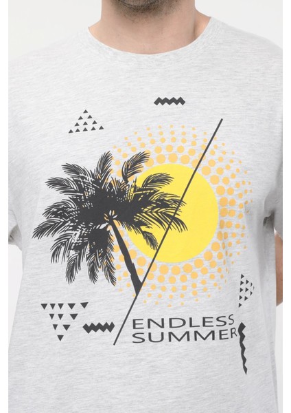 Erkek Kısa Kollu Baskılı Oversıze Kalıp Bisiklet Yaka Tişört Kar Melanj modelleri