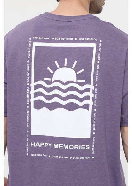 Erkek Kısa Kollu Baskılı Oversıze Kalıp Bisiklet Yaka Tişört Mor modelleri