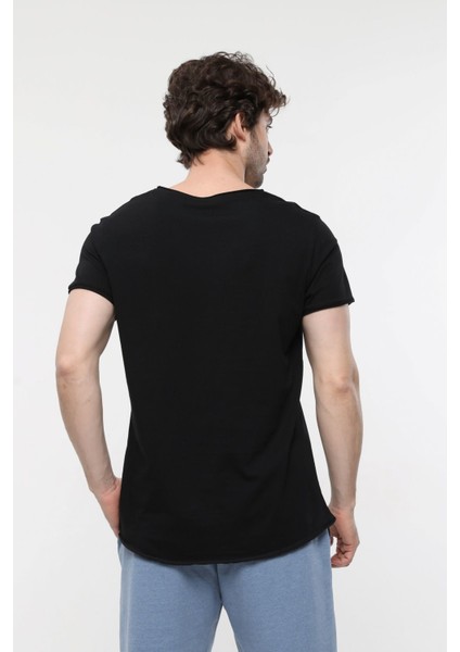 Erkek Kısa Kollu Kayık Yaka Tişört Siyah modelleri