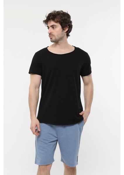 Erkek Kısa Kollu Kayık Yaka Tişört Siyah fırsatları