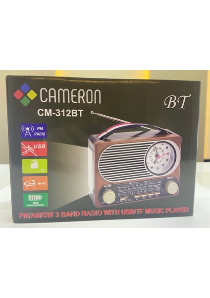 CM-312 Bt+Nostaljik Radyo +Fenerli+Saatli+Fm+Sw+Am+Usb ve Sd Okuyuculu+ Mp3 Çalar ve Müzik Kutusu