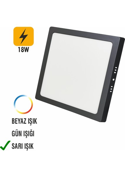 18W Sıva Üstü LED Armatür Kare -Siyah Kasa