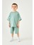 Bisiklet Yaka Düşük Omuz Basic Nakışlı Şortlu Unisex Çocuk Ikili Takım Yeşil 1