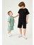 Bisiklet Yaka Düşük Omuz Basic Nakışlı Şortlu Unisex Çocuk Ikili Takım Yeşil 4