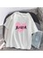 Black Pink Heart Baskılı Beyaz Oversize T-Shirt 1