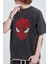 Yıkamalı Spider-Man Head Baskılı Oversize Eskitme T-Shirt 1