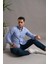 Slimfit Pamuklu Çizgili Yaka Düğmeli Uzun Kol Erkek Gömlek 1