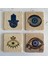 Taş Bardak Altlığı Stone Coasters - 4 Lü Set Hamsa, Nazar Boncuğu 1