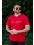 Erkek Kırmızı El Yazısı Imza Baskı Kısa Kollu Bisiklet Yaka Erkek T-Shirt 22ETSHEYAZ 3