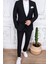 Erkek Slim Fit Mono Yaka Astarsız Siyah Takım Elbise 2