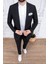 Erkek Slim Fit Mono Yaka Astarsız Siyah Takım Elbise 3