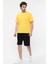Erkek Kısa Kollu Baskılı Oversıze Kalıp Bisiklet Yaka Tişört Sarı 1
