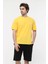 Erkek Kısa Kollu Baskılı Oversıze Kalıp Bisiklet Yaka Tişört Sarı 4