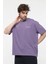 Erkek Kısa Kollu Baskılı Oversıze Kalıp Bisiklet Yaka Tişört Mor 1