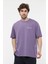 Erkek Kısa Kollu Baskılı Oversıze Kalıp Bisiklet Yaka Tişört Mor 2
