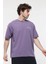 Erkek Kısa Kollu Baskılı Oversıze Kalıp Bisiklet Yaka Tişört Mor 4