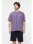Erkek Kısa Kollu Baskılı Oversıze Kalıp Bisiklet Yaka Tişört Mor 5