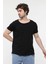 Erkek Kısa Kollu Kayık Yaka Tişört Siyah 1