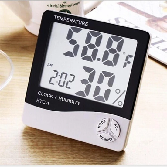 Teknomanya Derece Termometre Isı Nem Saat Alarm Mini Dijital Termometre Nem Ölçer Oda Sıcaklığı
