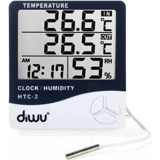 Diwu Htc-2 Problu Termometre Higrometre. Sıcaklık Nem Ölçer Saat