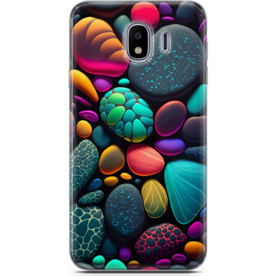 RedClick Samsung Galaxy J4 Uyumlu Kılıf Miraks 20 Rengarenk Çakıl Taşları Renkli Kılıf Turkuaz