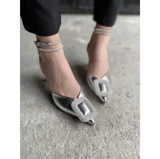 Nail Shoes Elif Shoes BT1001 Kadın Topuklu Abiye Ayakkabı Gümüş