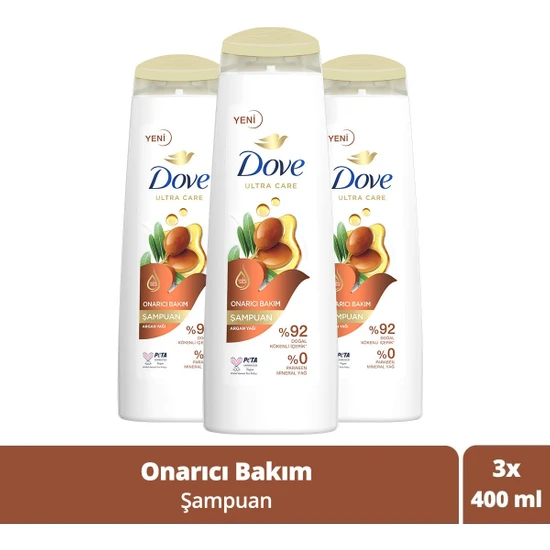 Dove Ultra Care Onarıcı Bakım Argan Yağı Şampuan 400 Ml X 3 Adet