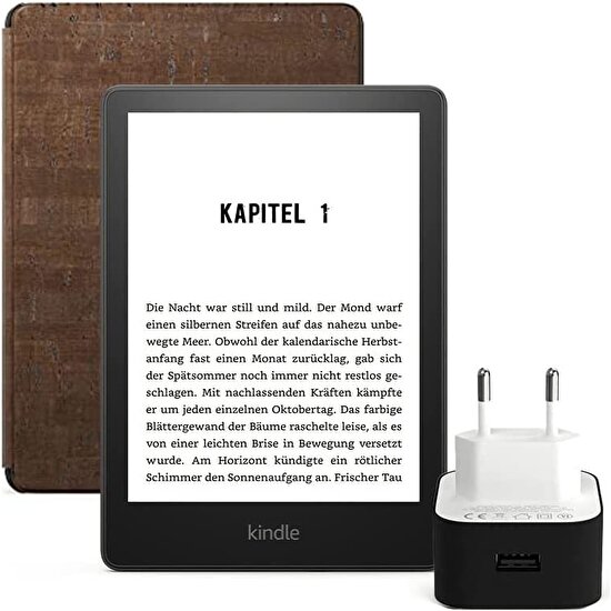Amazon Kindle 6.8 Paperwhite 5 E Kitap Okuyucu 8 GB + Orijinal Mantar Kılıf ve Şarj Adaptörü Reklamsız
