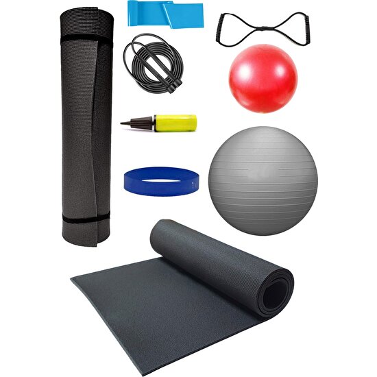 Egzersiz Minderi 65 cm ve 20 cm Pilates Topu Pilates Lastiği Ip Direnç Lastiği ve Pompa Seti