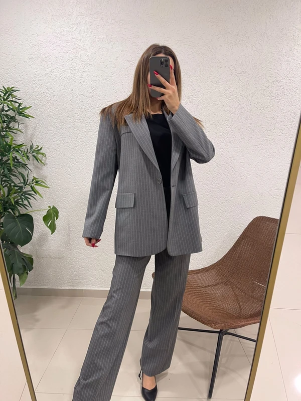 AÈC PRIVÈ Kadın Çizgili Içi Astarlı Blazer Ceket Pantolon Takım 5555