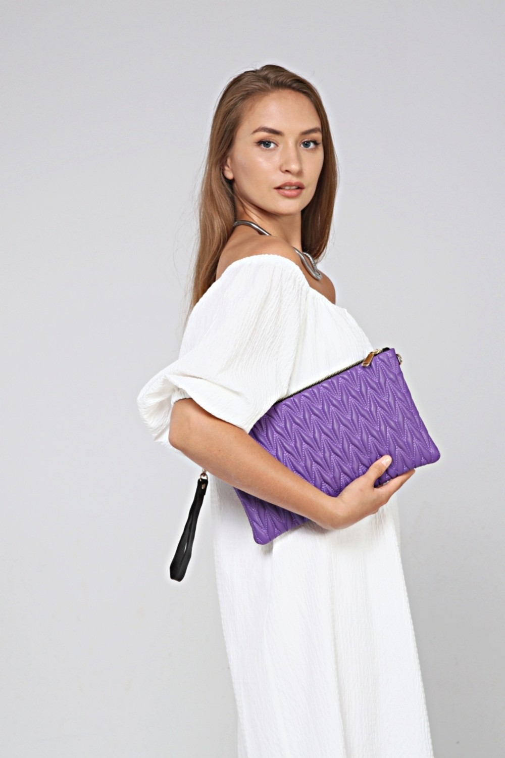 Morpelikan Bej Zikzak Clutch Kadın Portföy Çanta görsel 6