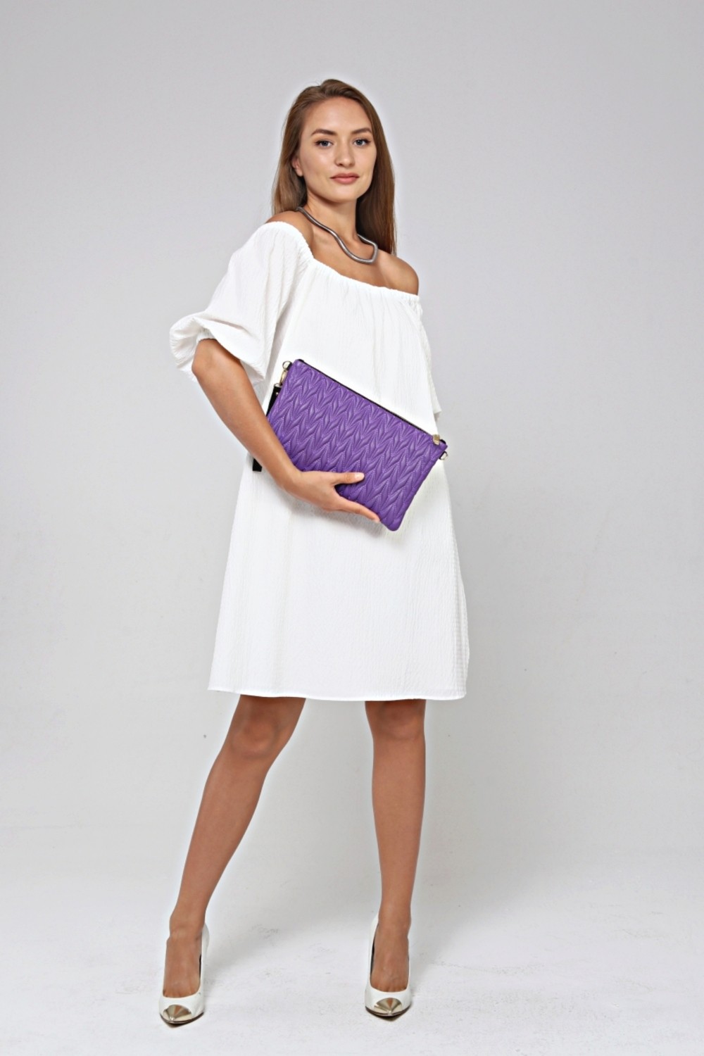 Morpelikan Bej Zikzak Clutch Kadın Portföy Çanta görsel 7