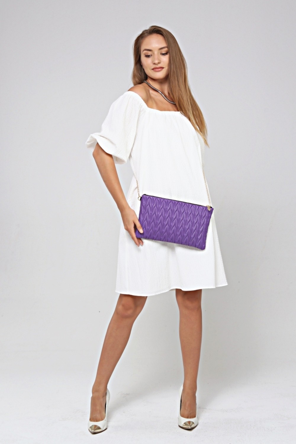 Morpelikan Bej Zikzak Clutch Kadın Portföy Çanta görsel 8
