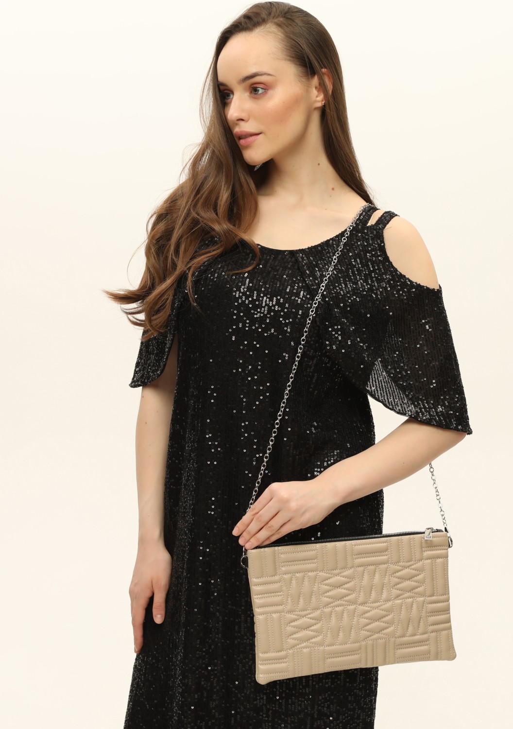 Morpelikan Bej Zikzak Clutch Kadın Portföy Çanta görsel 5