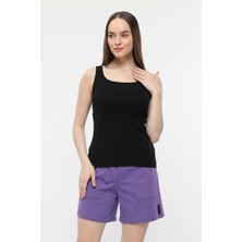 Defy's Kadın U Yaka Sıfır Kol Regular Fit Basic Geniş Askılı Tişört Siyah